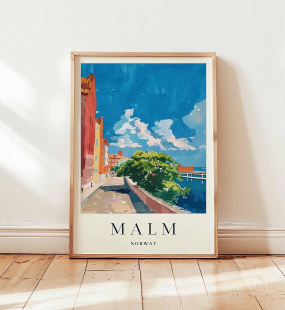 Malm Norway Harbor Street Colorful Buildings Blue Sky Art Poster