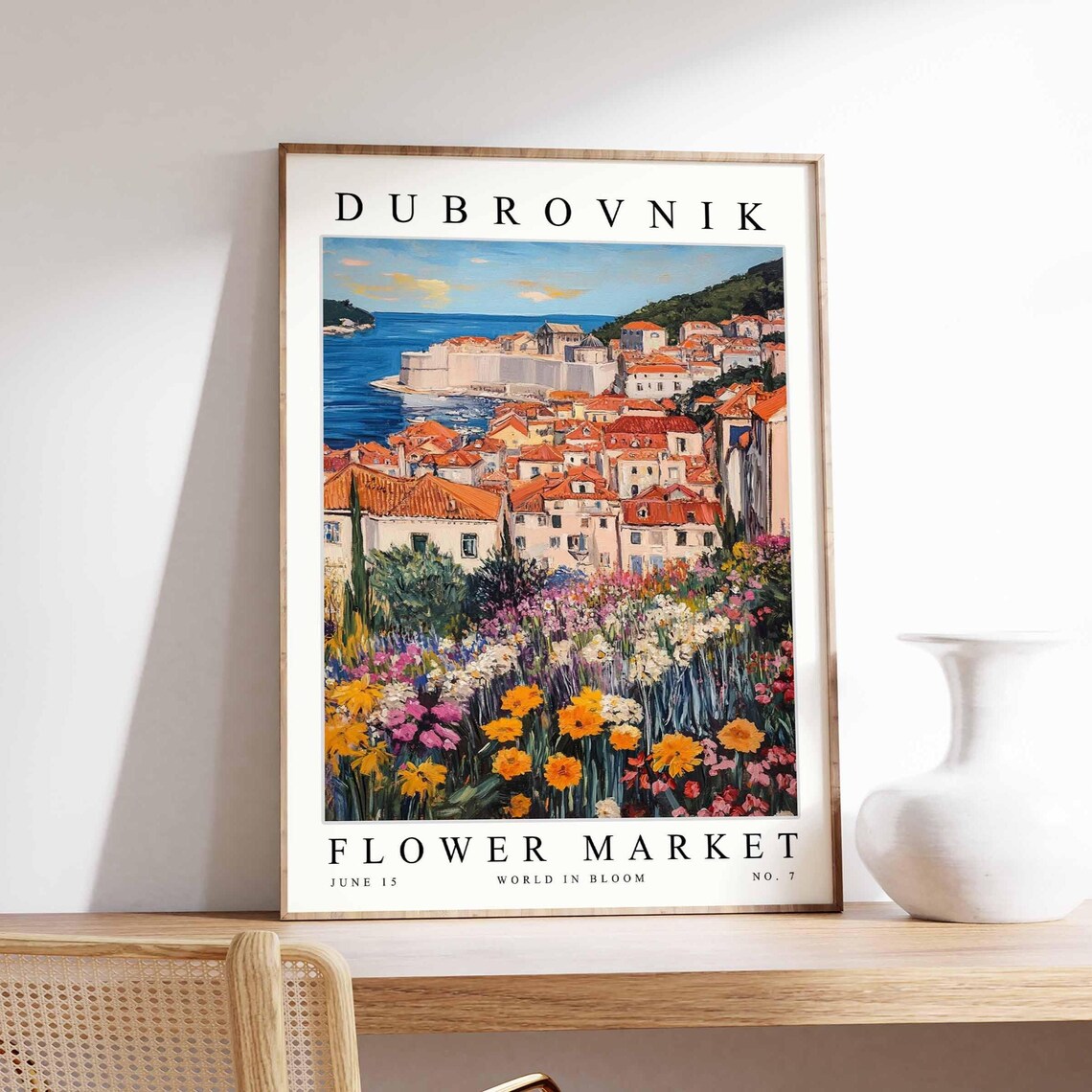 Dubrovnik Flower Market City Walls Over Water Marigold Poster