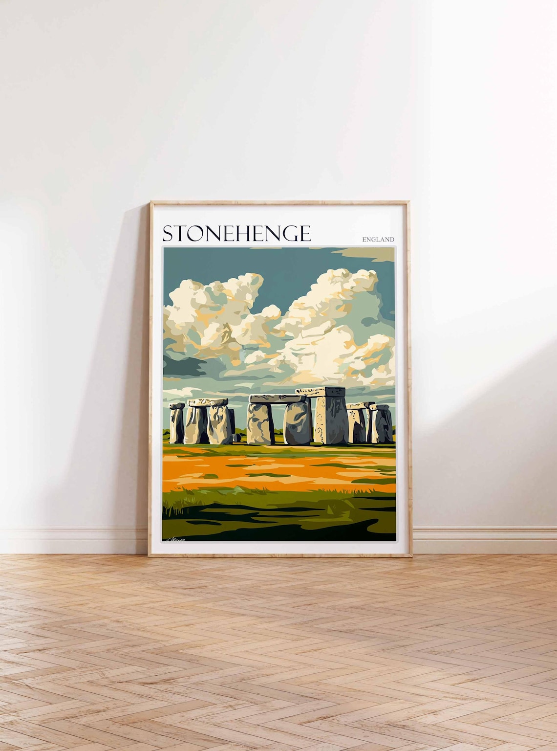 Stonehenge England Vintage Flat Style Dramatic Clouds Poster - Image 2