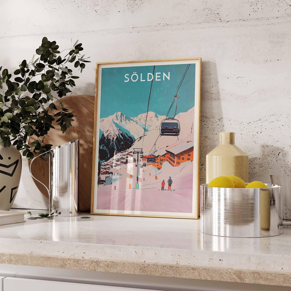 Sölden Chairlift Gliding Over Rosy Pink Snow Slopes Austria Poster - Image 2