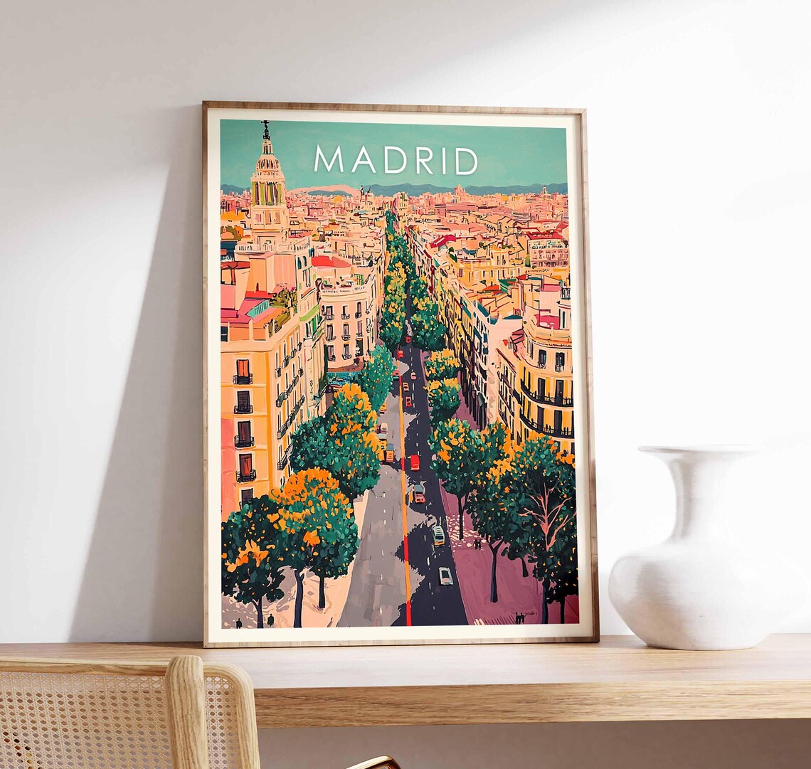 Madrid Spain Warm Retro City Street Vintage Travel Art Poster
