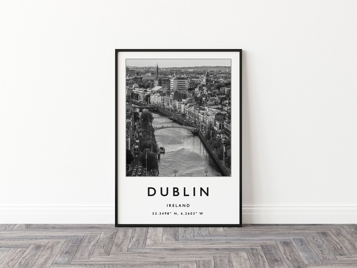 Dublin Ireland River Liffey Bridges Photo Monochrome City Poster - Image 3