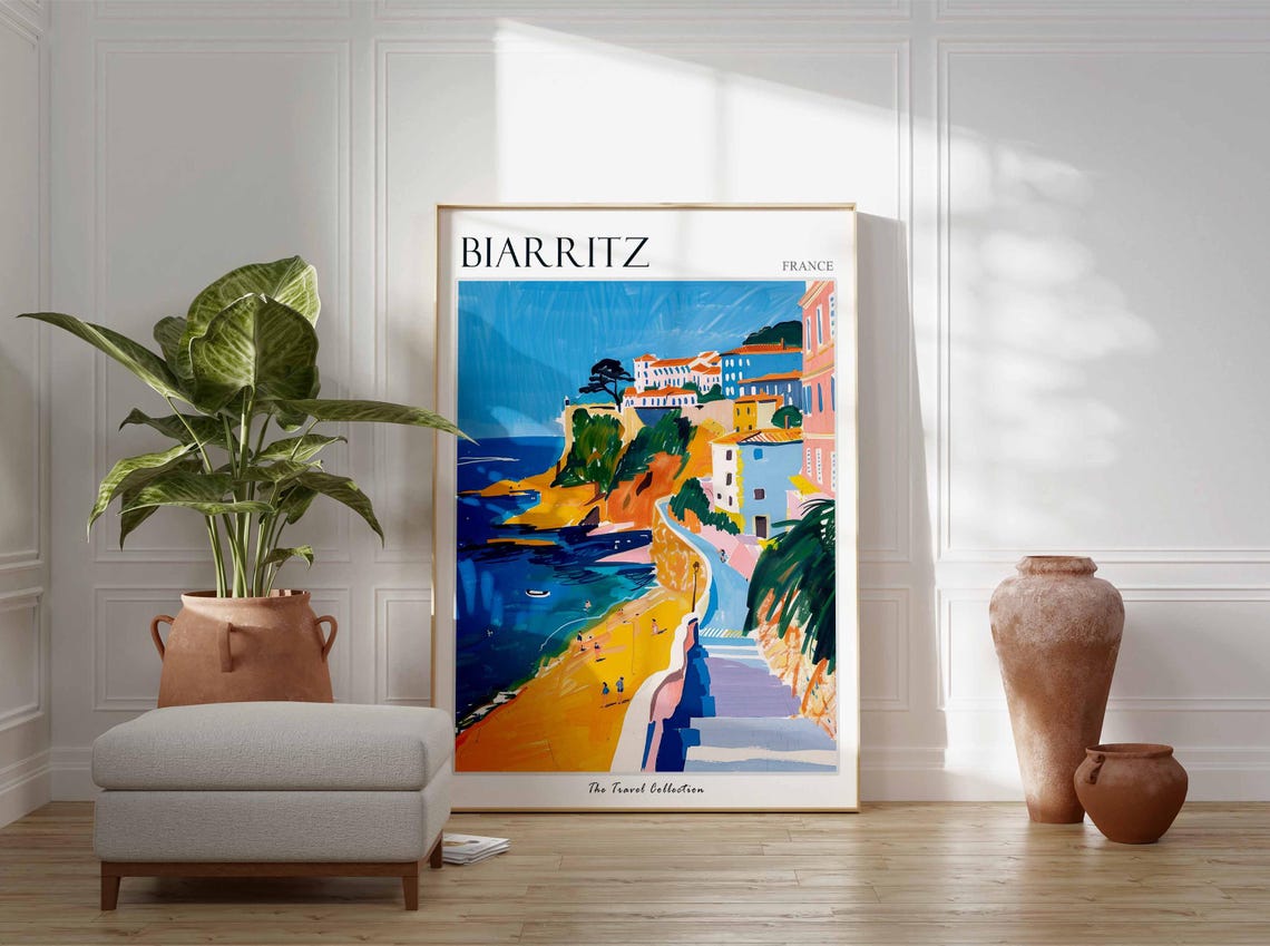 Biarritz France Travel Poster Vibrant Coastal Town and Beach Scene - Image 2