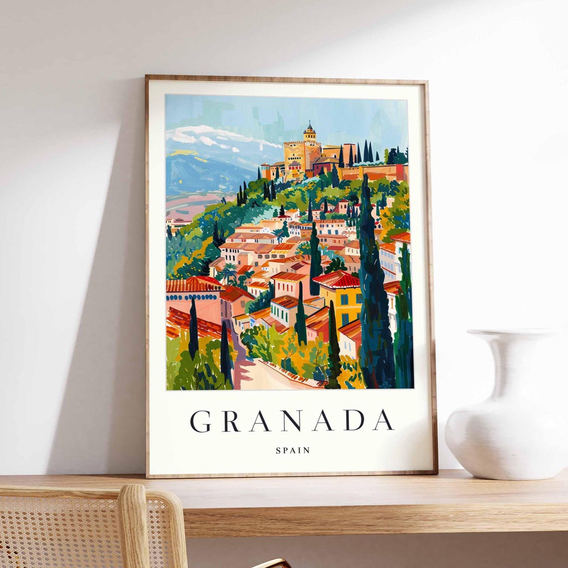 Granada Spain Alhambra Palace Gardens Cypress View Travel Poster