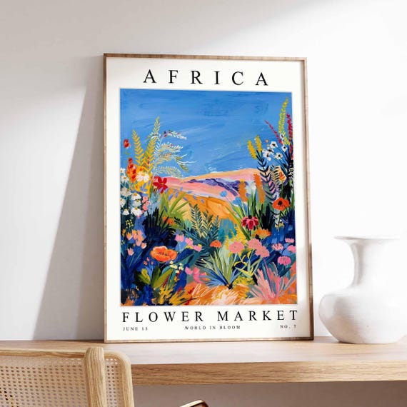 Africa Flower Market Poster Print African Street Scene Wall Art Colourful Botanical Decor Travel