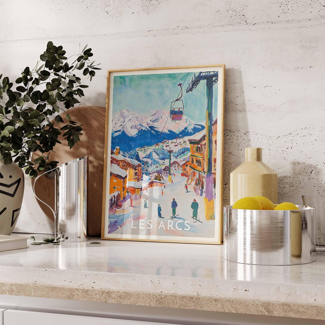 Les Arcs France Colorful Fauvist Chairlift Village Skiers Ski Poster - Image 2