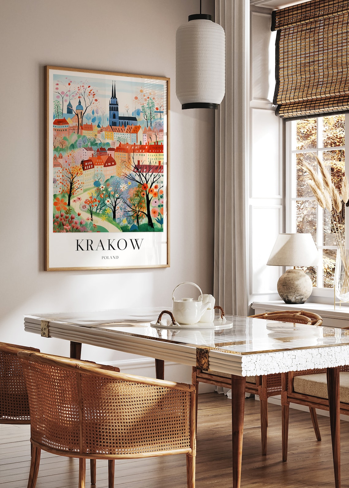 Krakow Poland Autumn Folk Art Cityscape Cathedral Towers Poster - Image 2