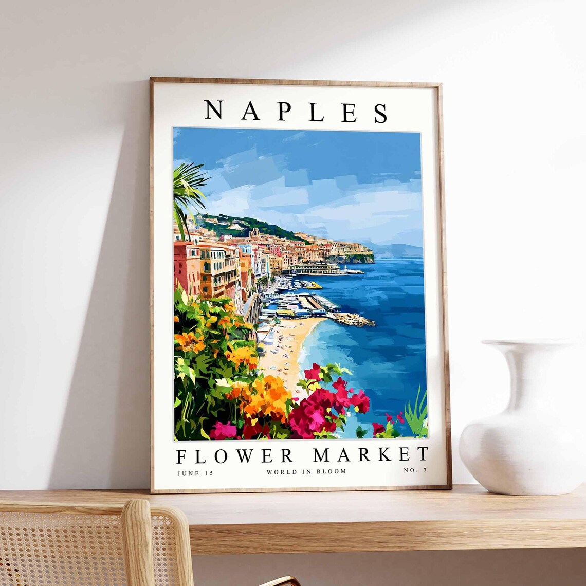 Naples Flower Market Italian Beach Cove Colorful Bloom Town Poster