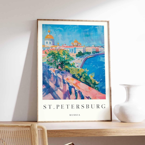 St. Petersburg Golden Domes River Bridge Painted View Poster