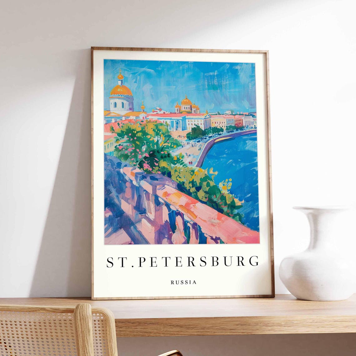 St. Petersburg Golden Domes River Bridge Painted View Poster