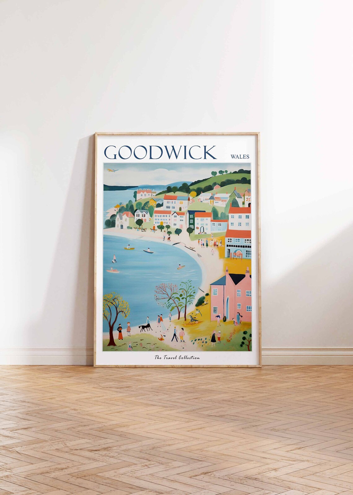 Goodwick Wales Folk Art Hillside Town Bay Boats Family Poster - Image 2
