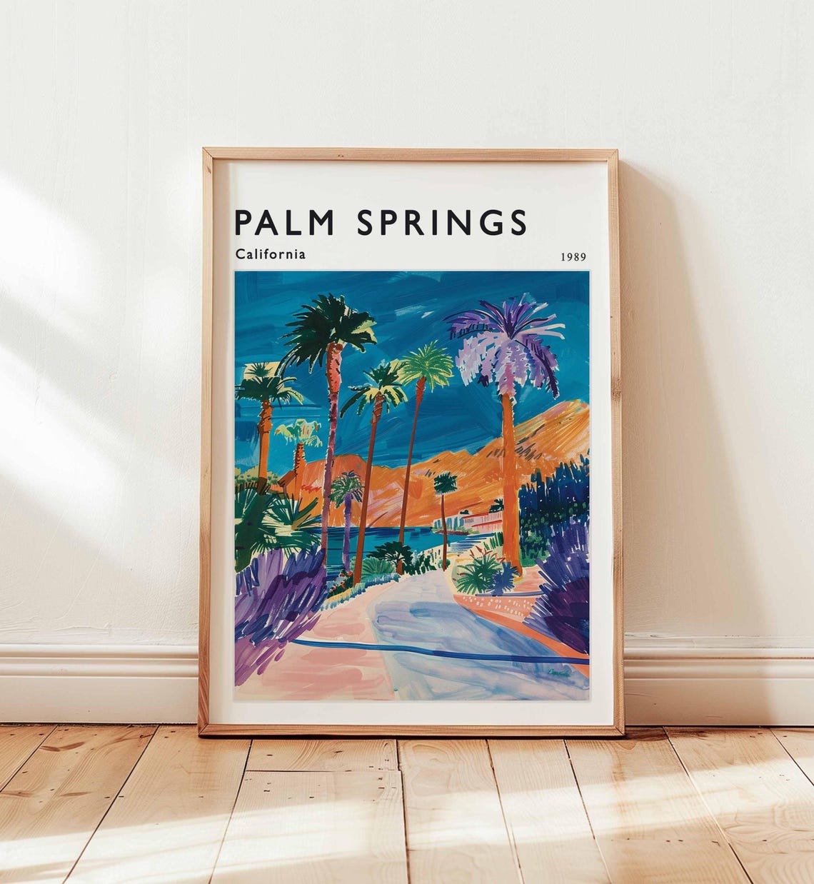 Palm Springs California 1989 Colorful Palms Desert Mountains Poster