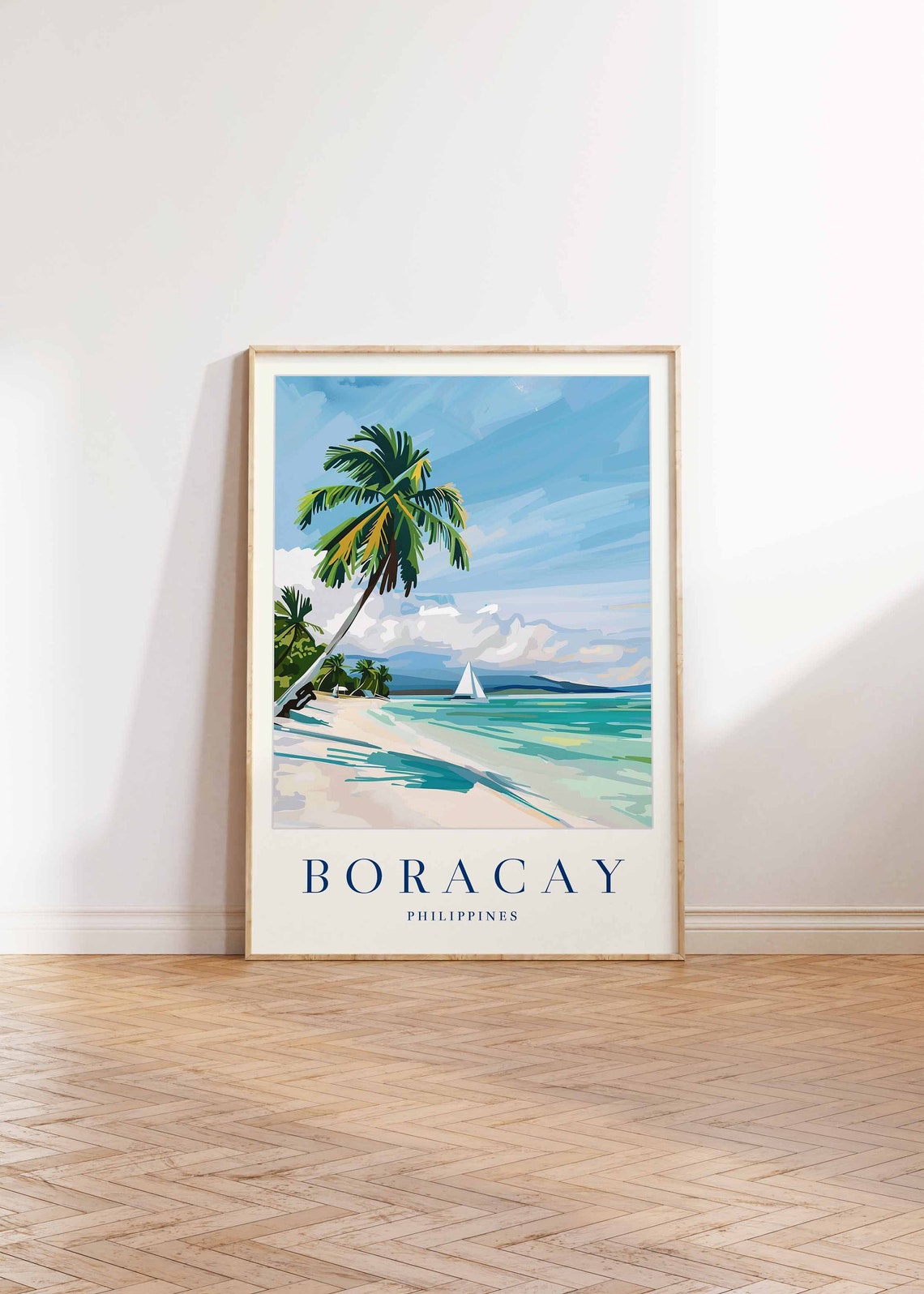 Boracay White Sand Beach Palm Tree Sailboat Philippines Poster - Image 2