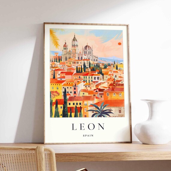 Leon Spain Travel Poster Castile And Cityscape Art