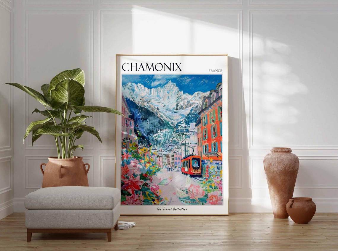 Chamonix Poster France Travel Print French Decor Europe Travel Poster European Wall Art Ski Print Chamonix Travel Poster - Image 3
