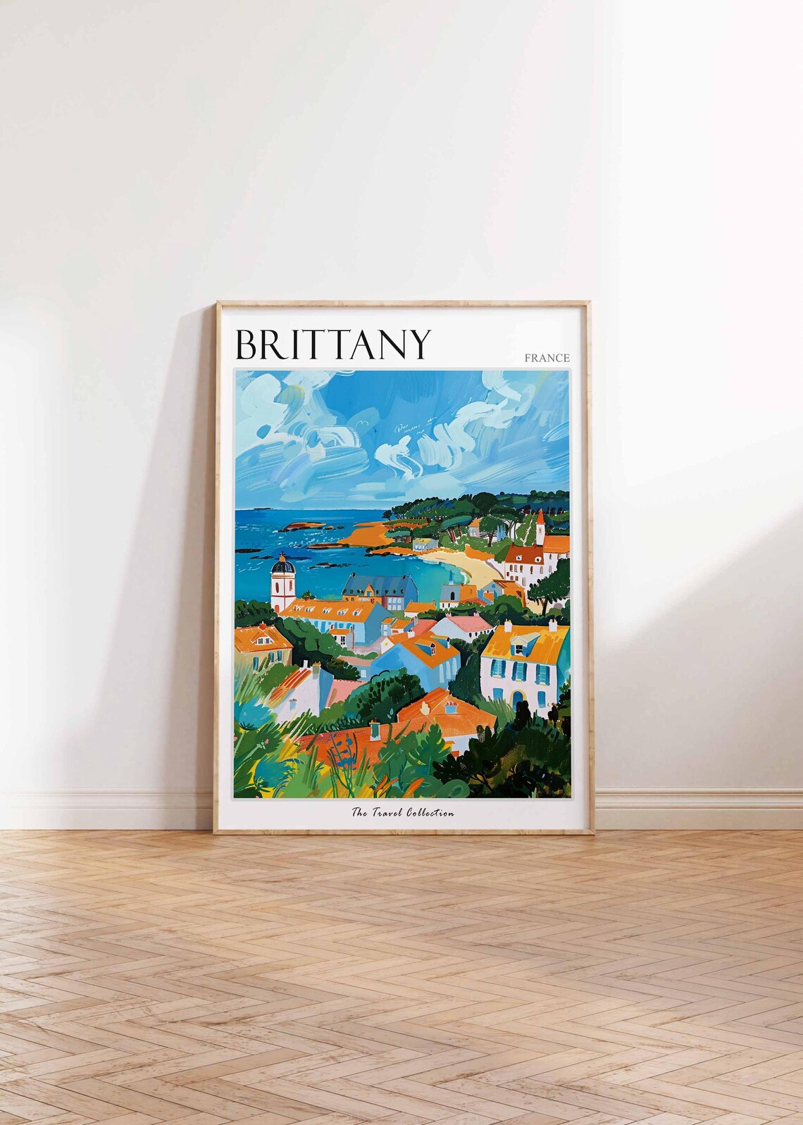 Brittany France Seaside Town Church Towers Sandy Beach Poster - Image 2
