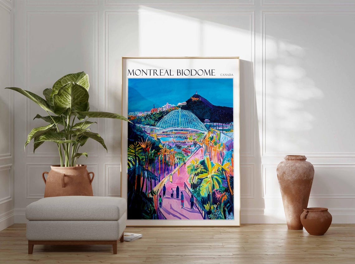 Montreal Biodome Canada Evening Garden Path in Neon Hues Travel Poster - Image 3