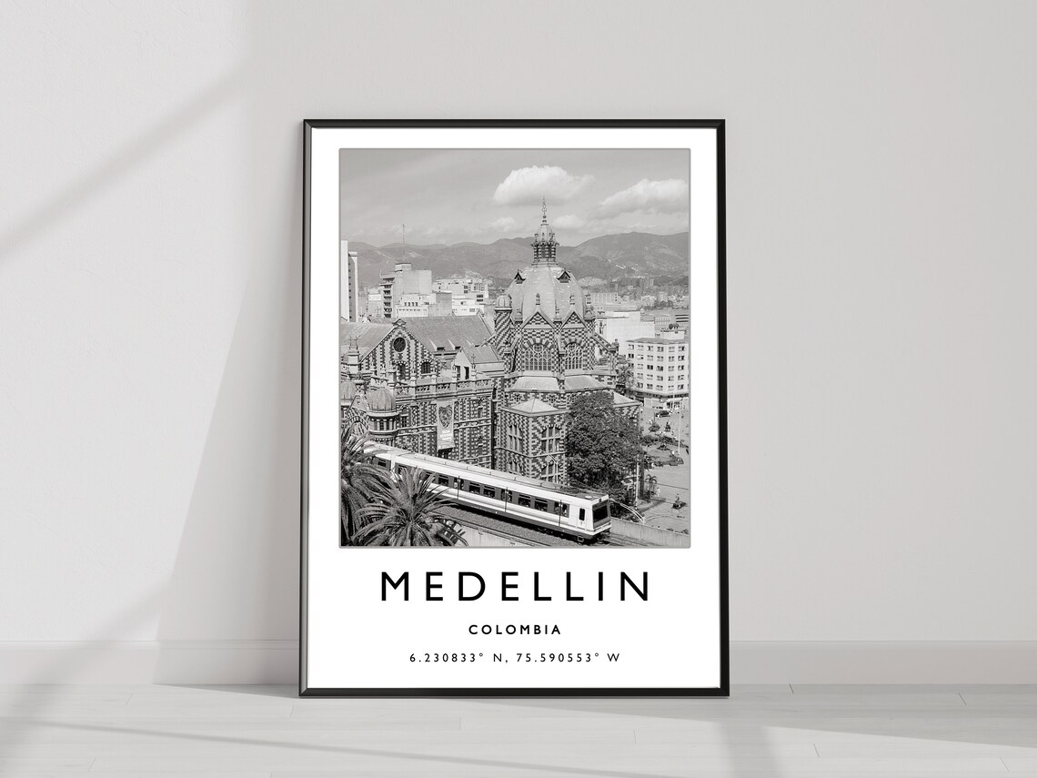 Medellin Colombia Travel Poster, Black And White Art Print - Image 2