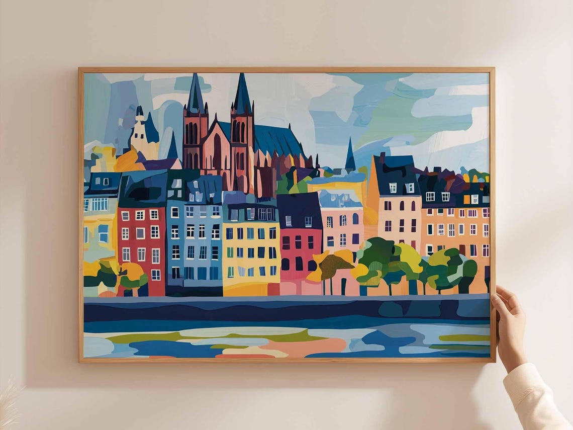 Cologne Germany Abstract Cityscape Twin Cathedral Spires River Poster
