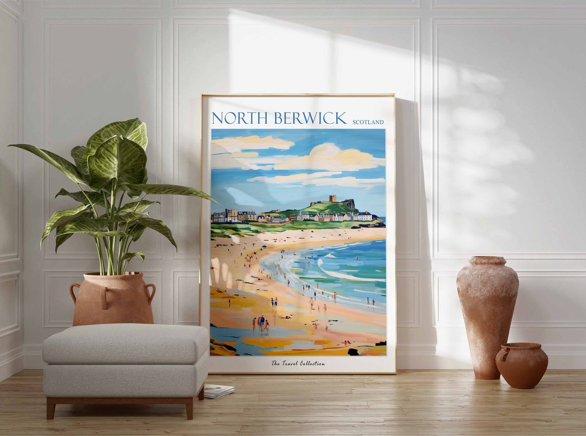North Berwick Scotland Sandy Beach Castle on Hill Travel Poster - Image 3