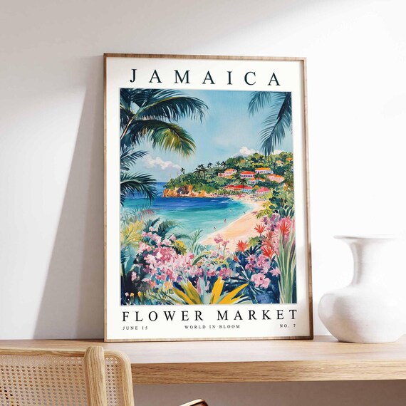 Jamaica Flower Market Poster Print Jamaican Floral Wall Art Decor Botanical Caribbean Travel