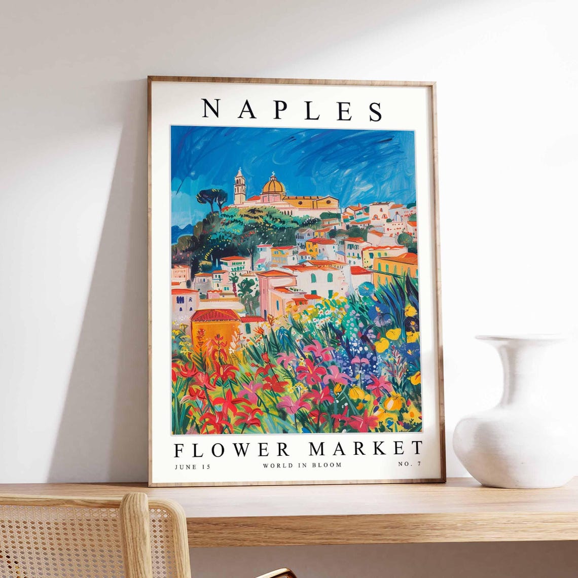 Naples Flower Market Italian Hillside Town Wildflower Meadow Poster