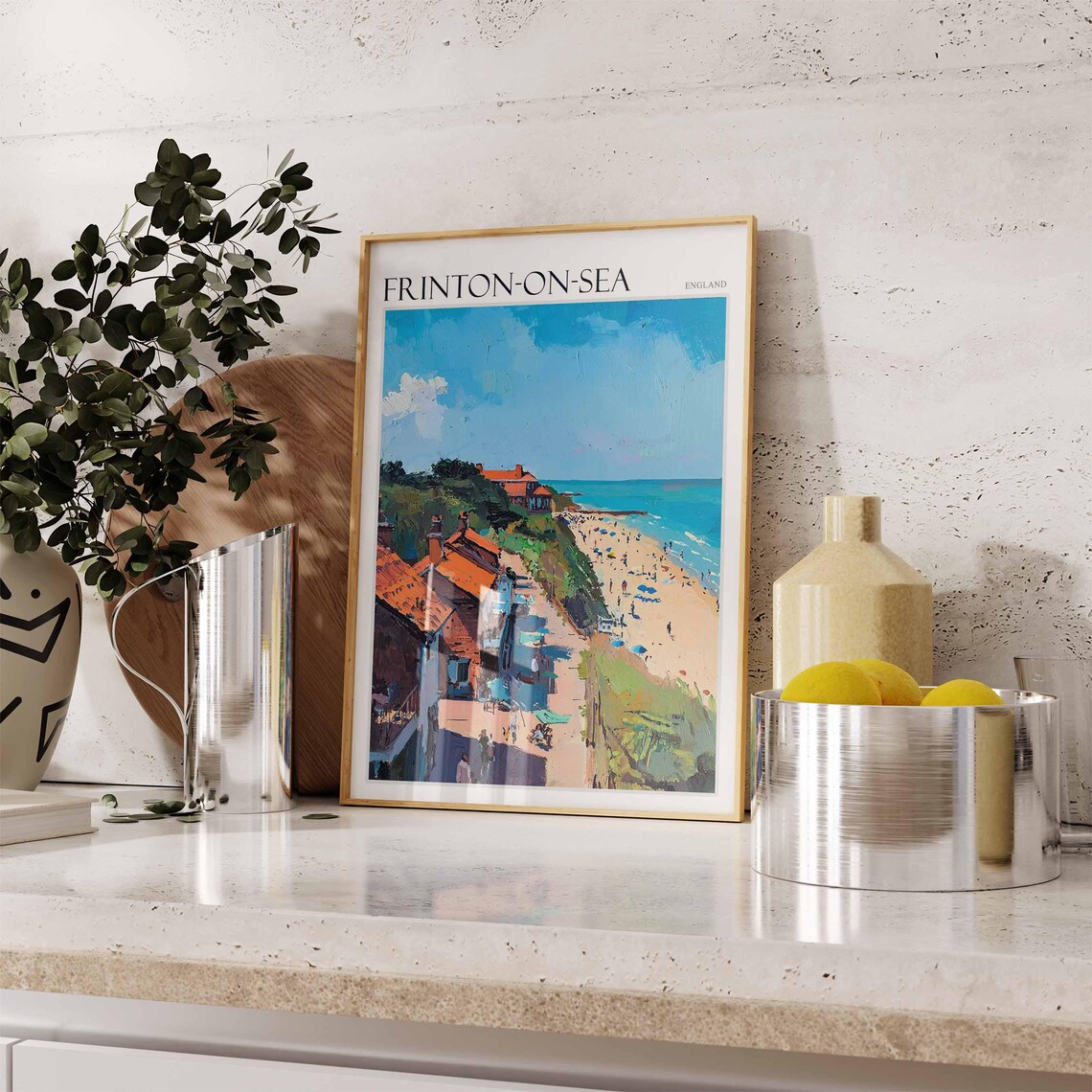 Frinton On Sea Red Roof Cottages Beach Umbrellas Impressionist Travel Poster - Image 2