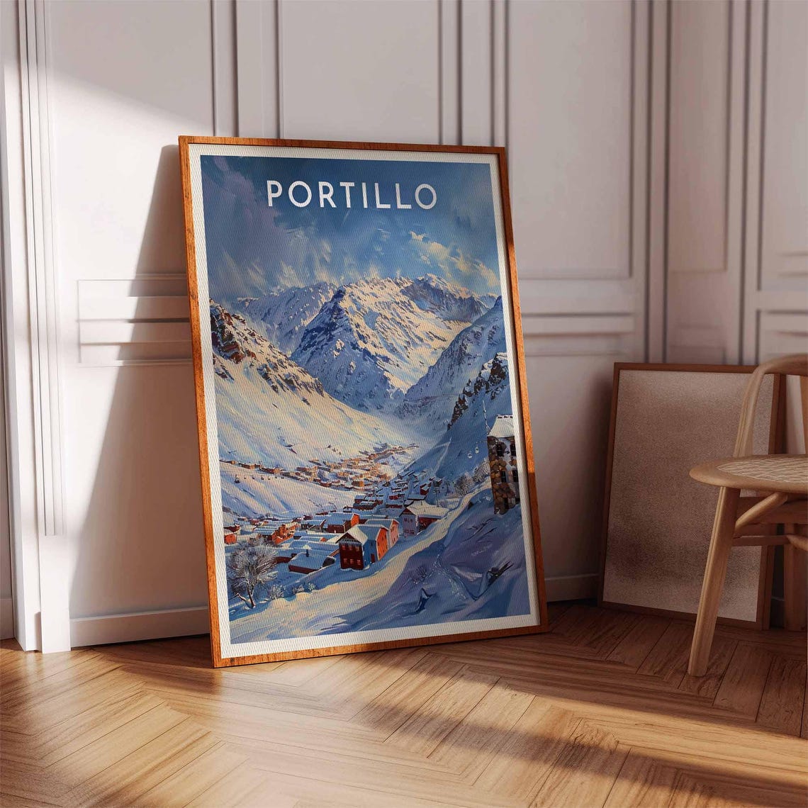 Portillo Chile Watercolor Sunlit Valley Resort View Andes Poster - Image 3