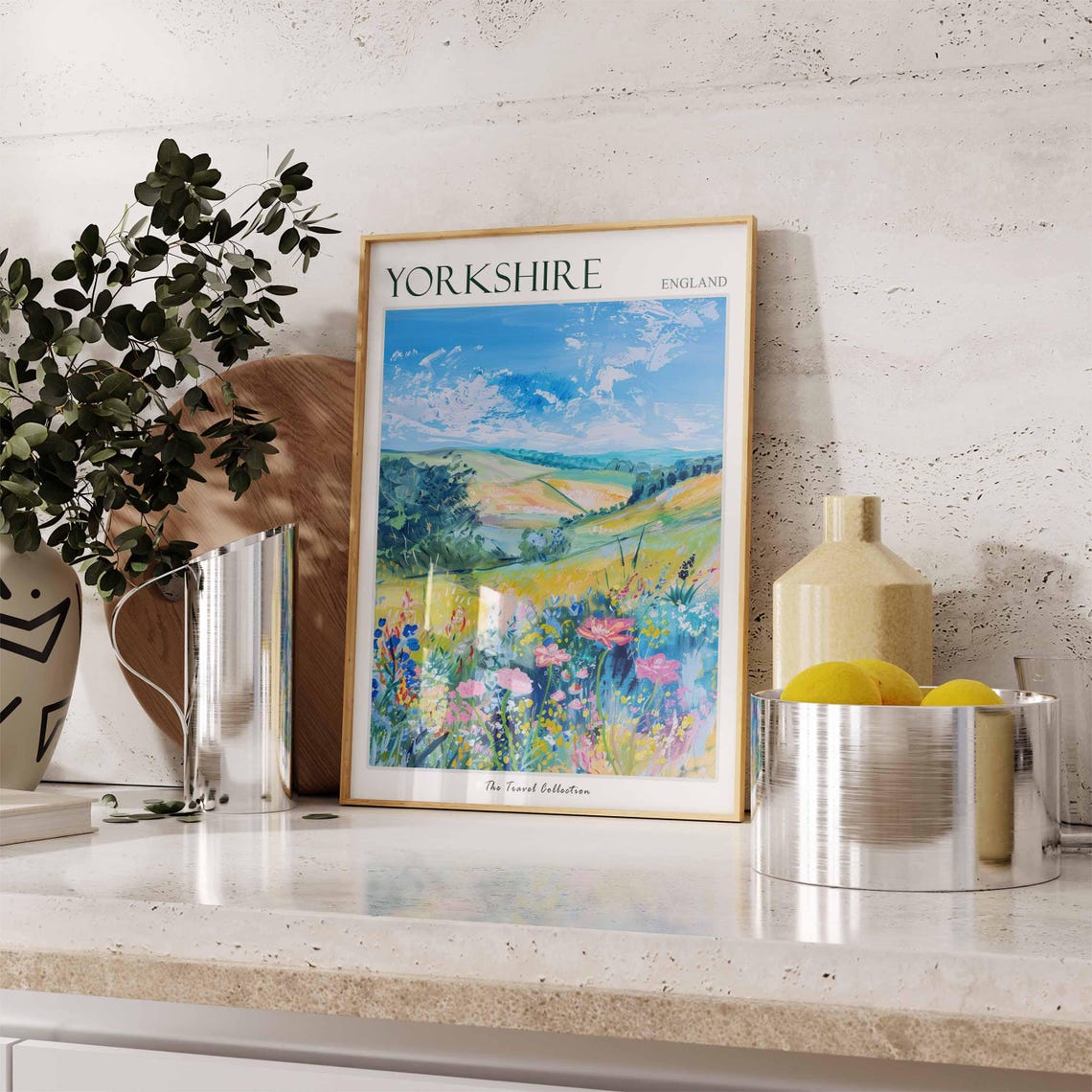 Yorkshire Wildflower Field Rolling Hills Bright Colors Poster - Image 3