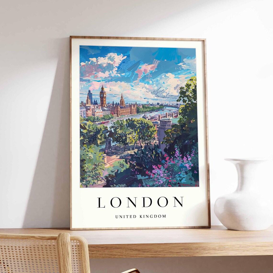 London Big Ben Houses Of Parliament Thames Skyline Travel Poster