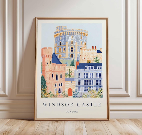 Windsor Castle London Round Tower Pastel Royal Art Travel Poster