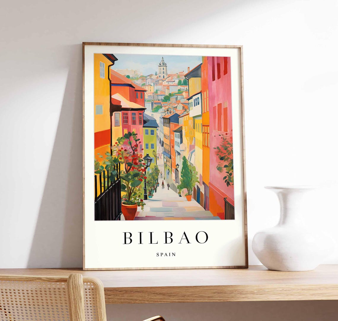 Bilbao Spain Colorful Old Town Steps Travel Poster Basque Street Art