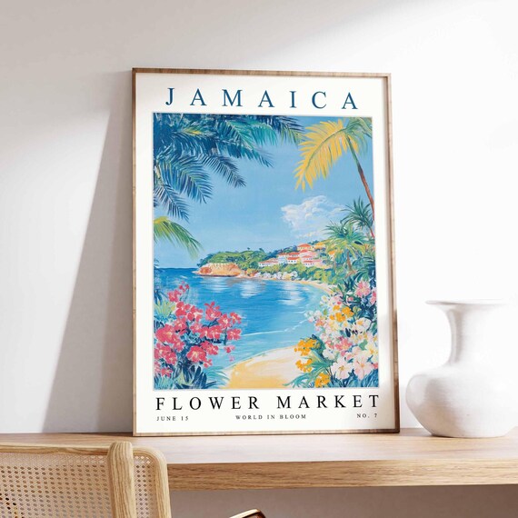 Jamaica Flower Market Poster Print Jamaican Floral Wall Art Decor Botanical Caribbean Travel