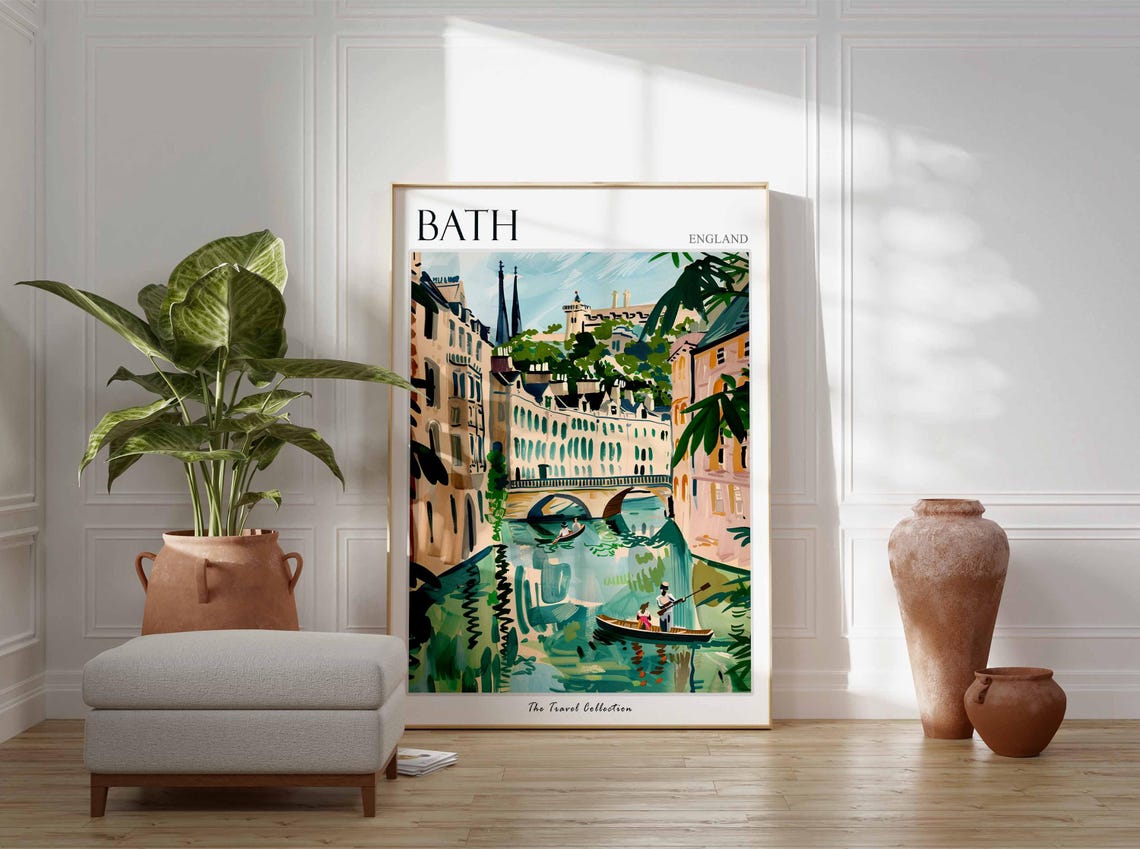 Bath England Georgian Crescent River Punt Travel Collection Poster - Image 3