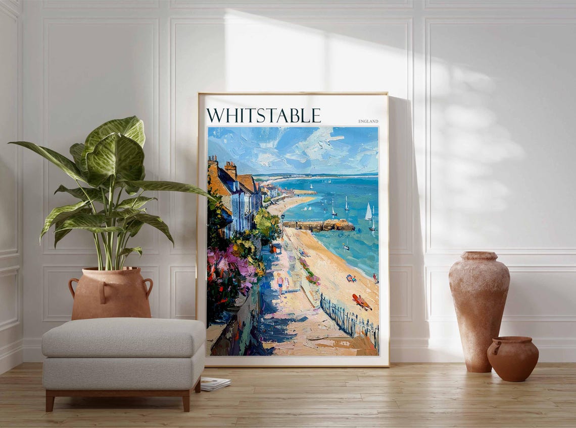 Whitstable England Promenade Beach Sailboats Bright Flower Poster - Image 2
