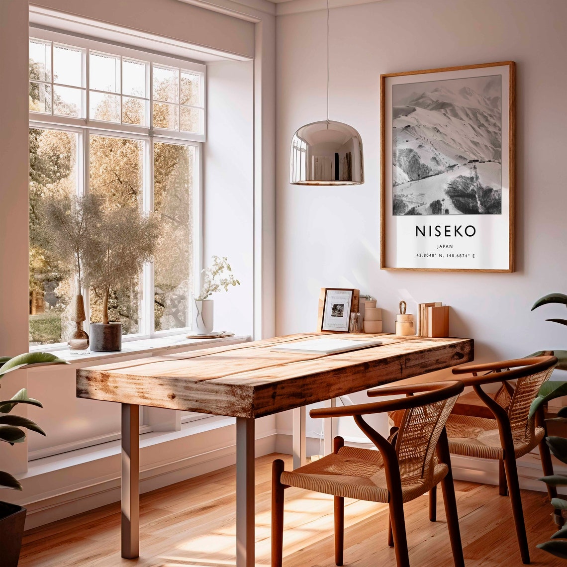 Niseko Japan Poster Black White Ski Slopes Photo Mountain Coordinates - Image 3