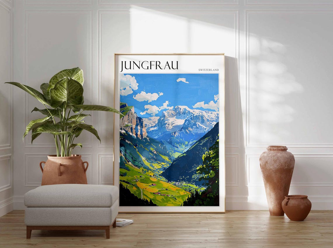 Jungfrau Poster Switzerland Travel Print Swiss Decor Europe Travel Poster European Wall Art Jungfrau Gift Jungfrau Travel Poster - Image 2