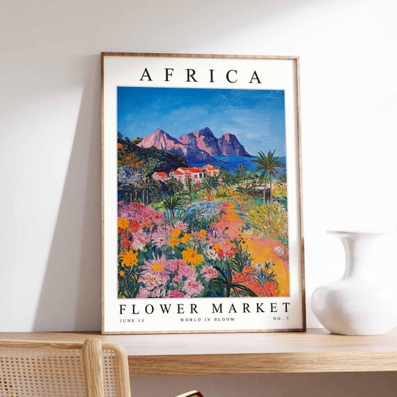Africa Flower Market Poster Print African Street Scene Wall Art Colourful Botanical Decor Travel