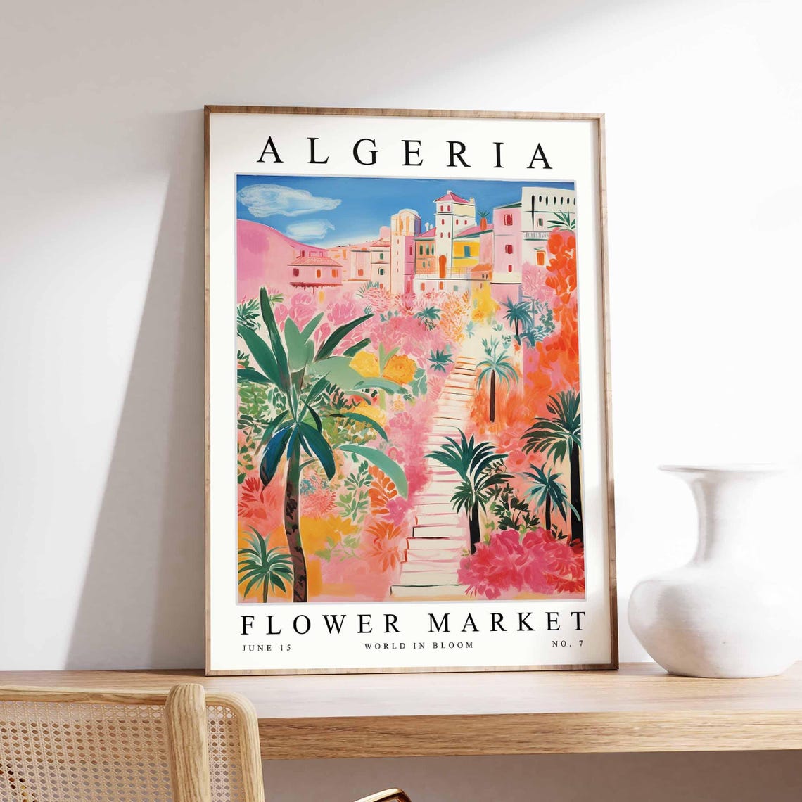 Algeria Pink Casbah Staircase Palm Garden Dreamy Bloom Poster