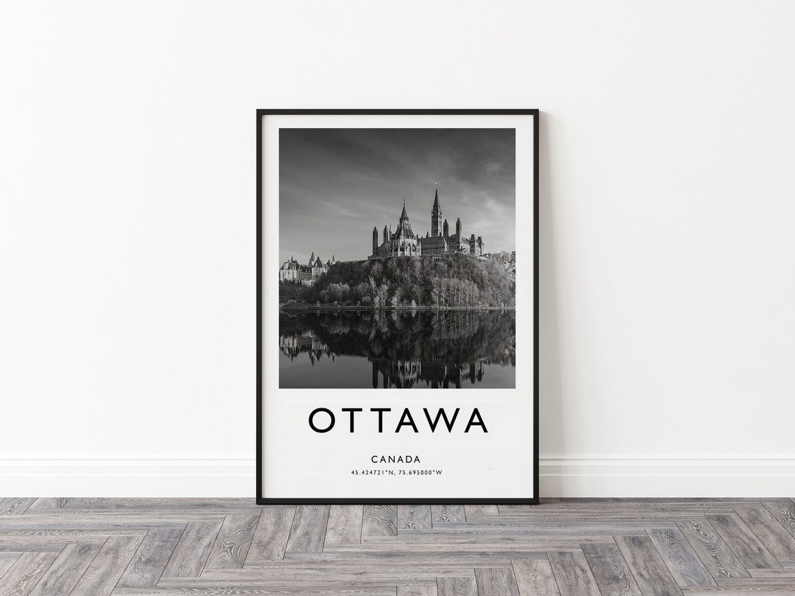 Ottawa Canada Parliament Hill River Black White Photo Art Poster - Image 2