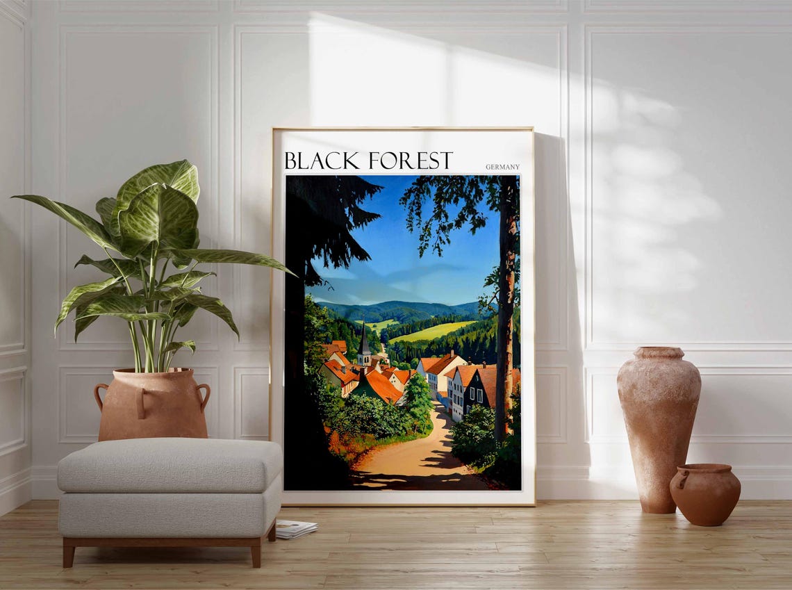 Black Forest Germany Village Street Between Two Tall Trees Poster - Image 2