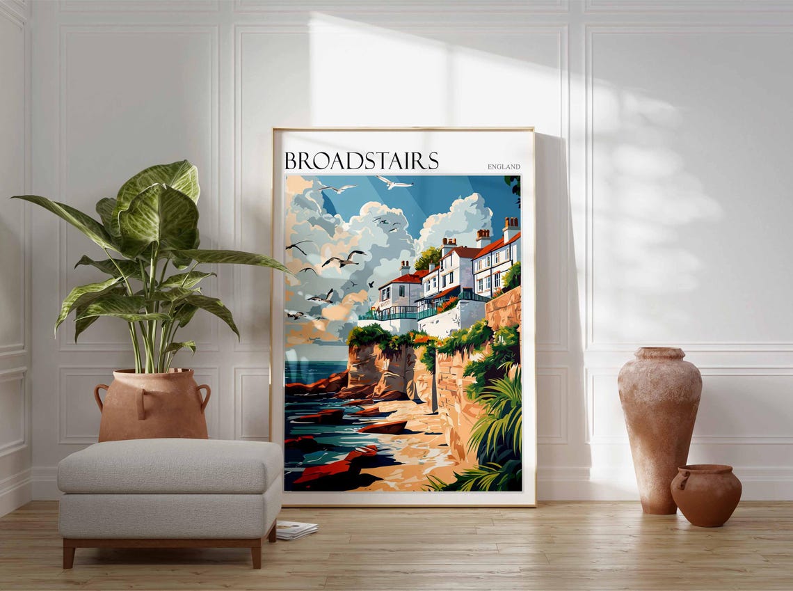Broadstairs Kent Rocky Cove Cliffs Seabirds Illustration Travel Poster - Image 3