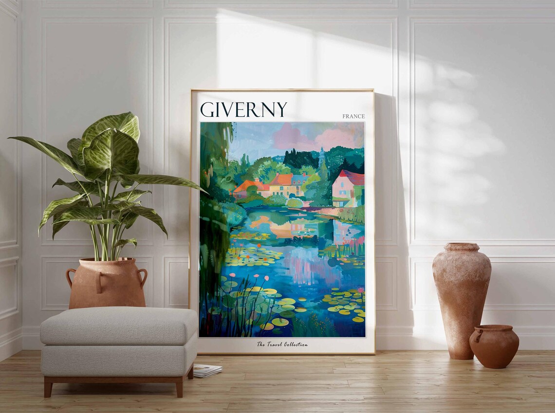 Giverny France Lily Pond Village Reflection Impressionist Poster - Image 3