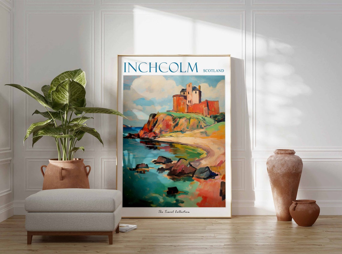 Inchcolm Scotland Rocky Bay Castle Ruin Turquoise Sea Poster - Image 3