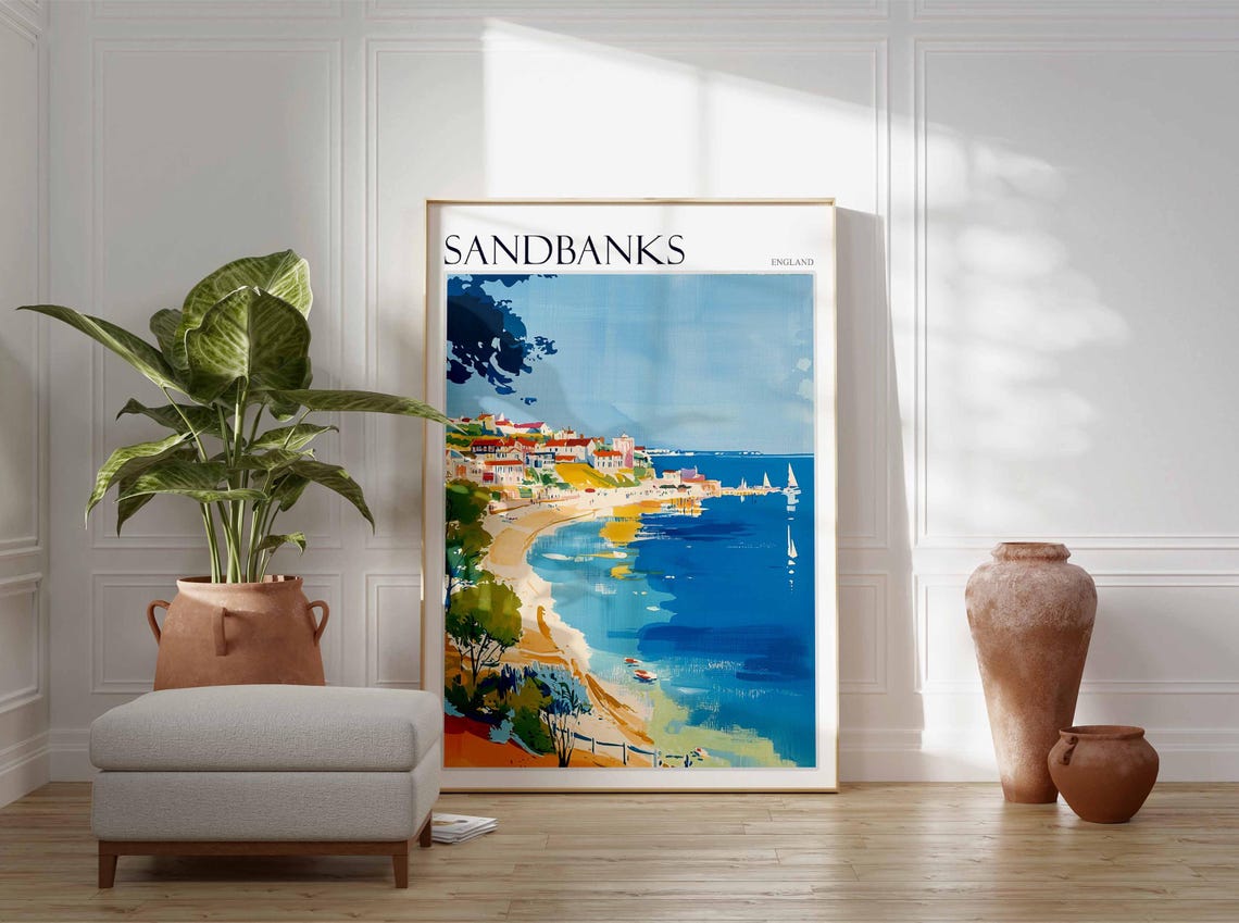 Sandbanks Poster Uk Travel Poster Coastal Wall Art Beach Poster Uk Home Decor Dorset Poster Sandbanks Travel Print Sandbanks Wall Art - Image 2