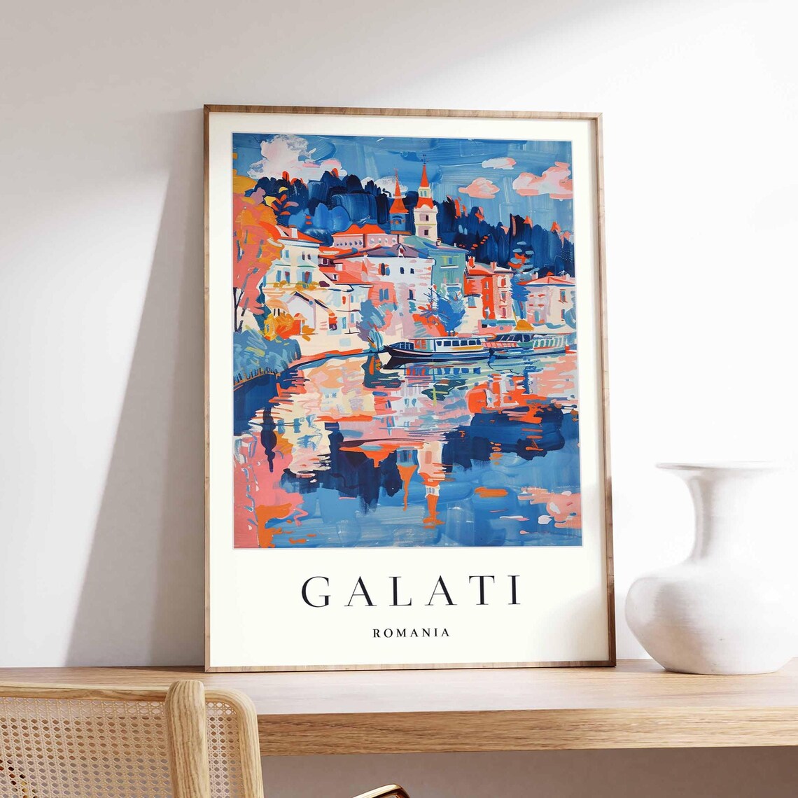 Galati Romania Poster Danube River Cityscape Art