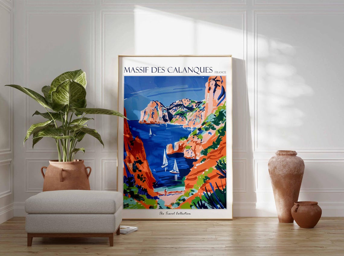 Massif Des Calanques Poster France Travel Print French Decor Europe Travel Poster European Wall Art Massif Des Calanques Travel Poster - Image 3