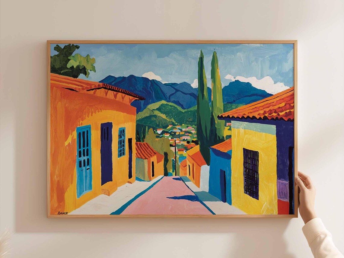 Chile Painted Mountain Village Street Colorful Houses Cypress Poster