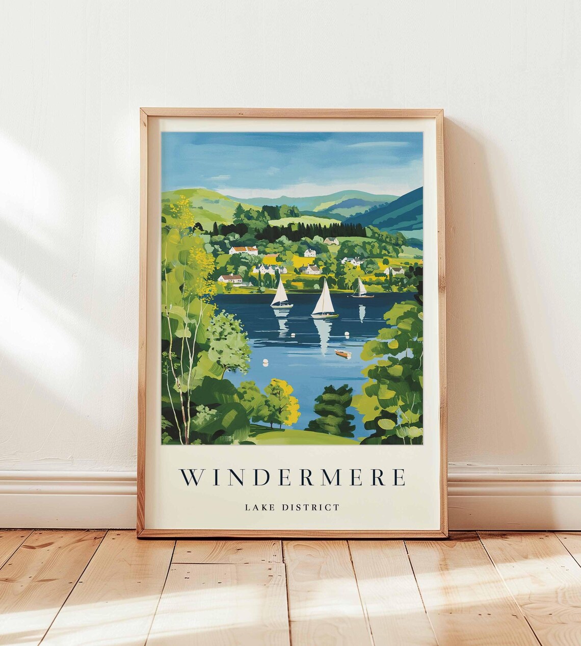 Windermere Lake District Sailboats Green Hills Vintage Travel Poster