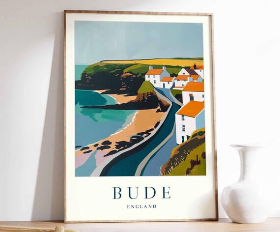 Bude Poster Bude Travel Print England Wall Art British Decor Tropical Decor Sea Print Bude Gift Bude Travel Poster